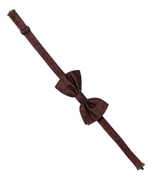 Dolce & Gabbana Burgundy Polka Dot Silk Adjustable Neck Papillon Bow Tie