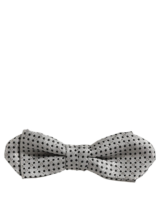 Dolce & Gabbana Men Silver Black Polka Dot Adjustable Neck Papillon Bow Tie
