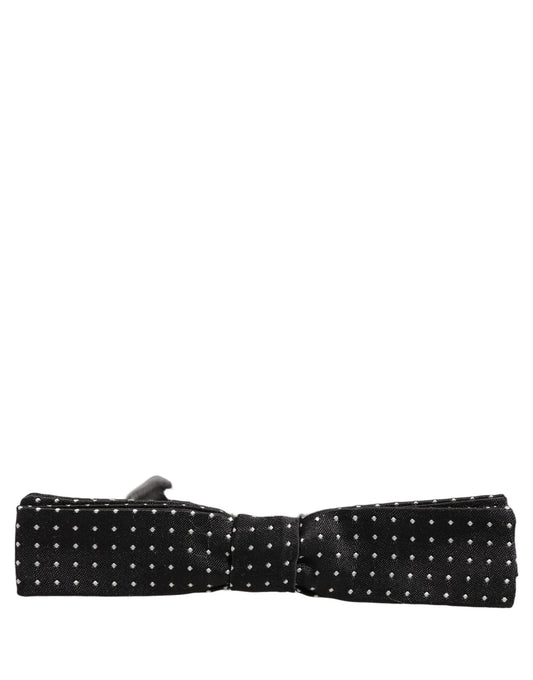 Dolce & Gabbana Black White Polka Dot Adjustable Neck Papillon Bow Tie