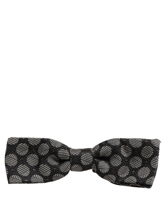 Dolce & Gabbana Dark Gray White Geometric Silk Adjustable Neck Papillon Bow Tie