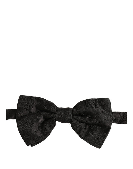 Dolce & Gabbana Men Black Paisley Silk Adjustable Neck Papillon Bow Tie