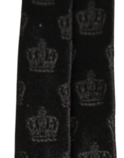 Dolce & Gabbana Men Black Crown Print Silk Adjustable Tied Necktie Tie