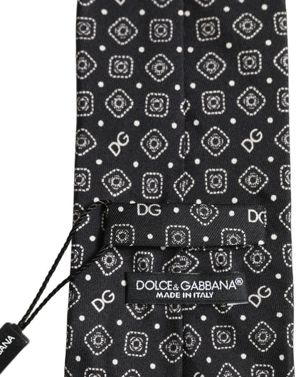 Dolce & Gabbana Men Black DG Logo 100% Silk Adjustable Tied Necktie Tie