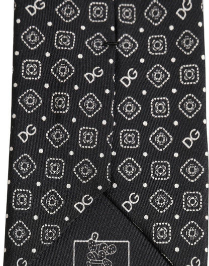 Dolce & Gabbana Men Black DG Logo 100% Silk Adjustable Tied Necktie Tie