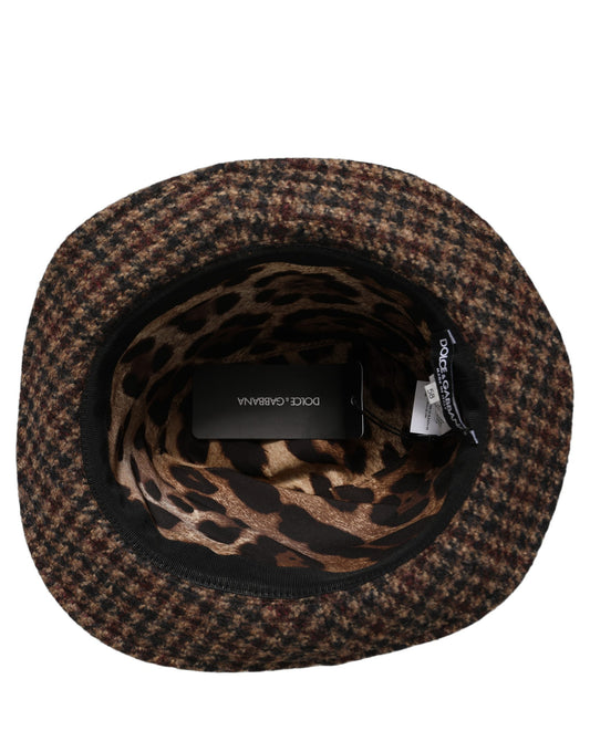 Dolce & Gabbana Brown Checkered Wool Tweed Fedora Capello Hats
