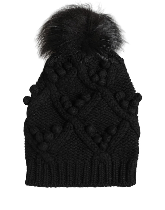 Dolce & Gabbana Black Cashmere Knitted Fur Pom-Pom Beanie One Size Hat