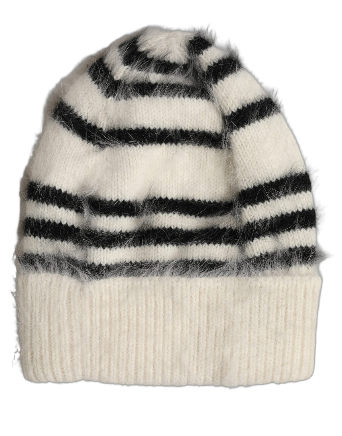 Dolce & Gabbana Schwarz-weiß gestreifte Angora Strickmütze Einheitsgröße