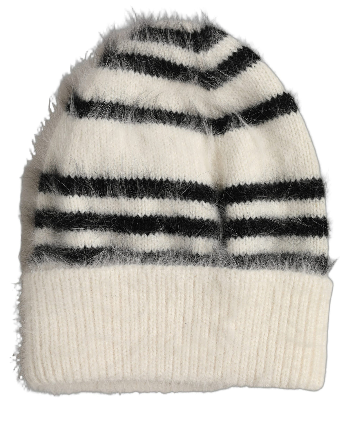 Dolce & Gabbana Schwarz-weiß gestreifte Angora Strickmütze Einheitsgröße