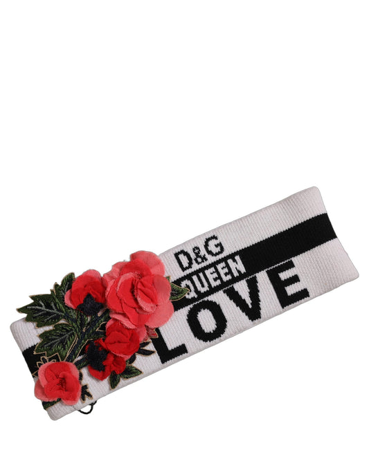 Dolce & Gabbana White D&G Queen Love Floral Applique Head Band One Size Hat