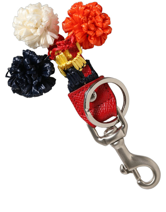 Dolce & Gabbana Raffia Leather Clasp Finder Chain Keyring Multicolor