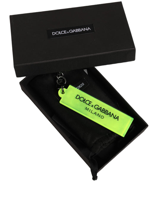 Dolce & Gabbana Neon Green Logo Print Charm Metal Keychain Keyring
