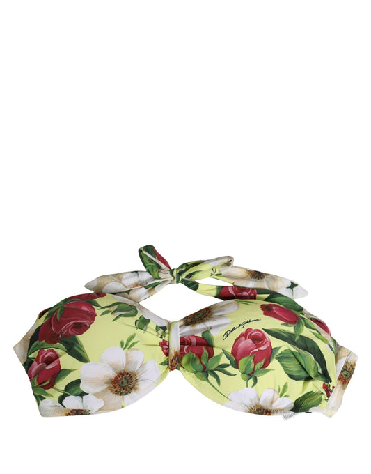 Dolce & Gabbana Yellow Floral Halter Nylon Beachwear Bikini Top
