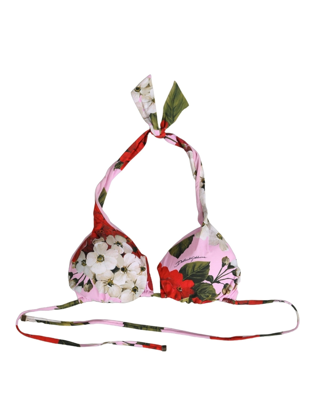 Dolce & Gabbana Pink Floral Print Triangel Bikini Oberteil