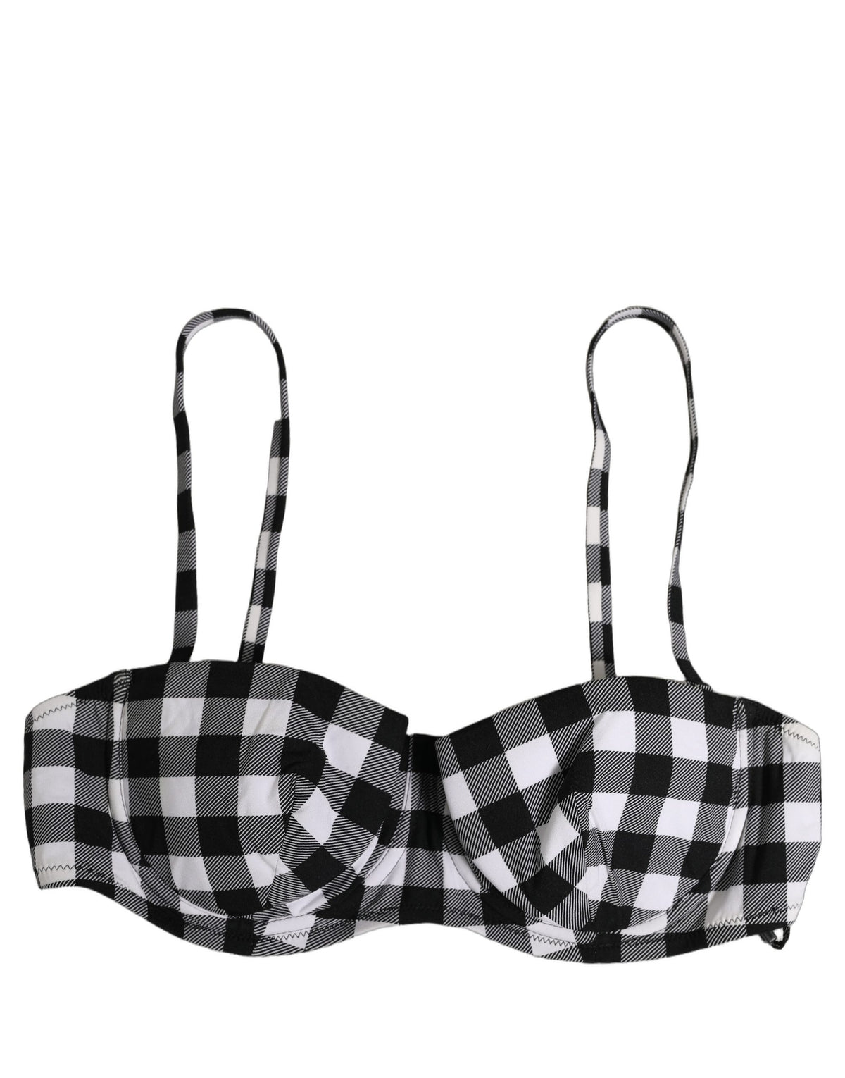 Dolce & Gabbana Schwarz-Weiß Gingham-Karo Beachwear Bikinioberteil