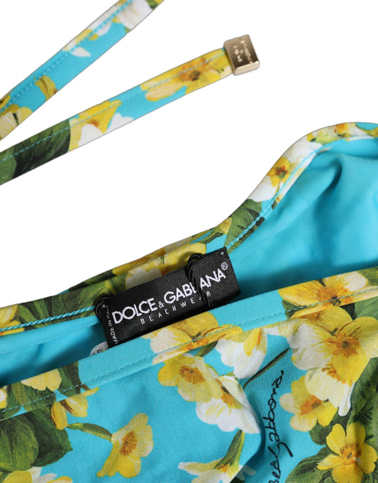 Dolce & Gabbana Blue Floral Print Nylon Beachwear Bikini Bottom