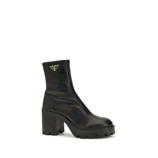 Prada Black Calf Leather Bos Taurus Ankle Boots