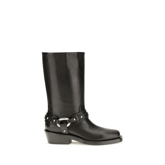 Rabanne Black Calf Leather Bos Taurus Flat Boots