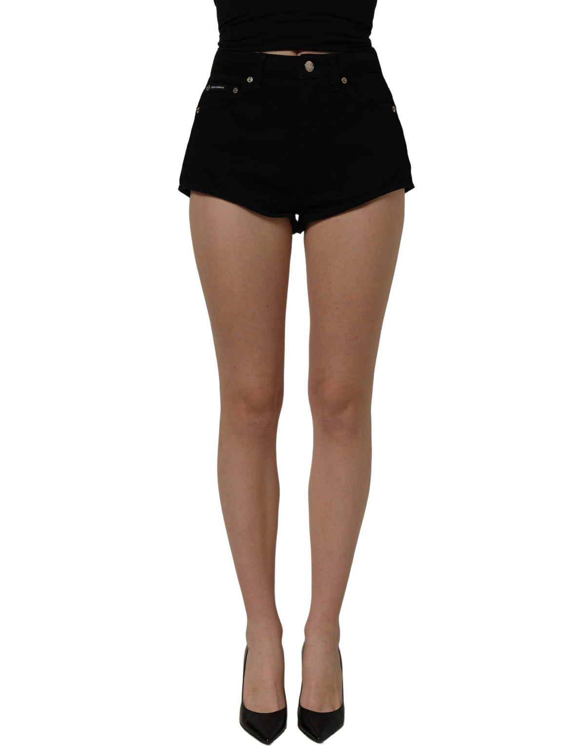 Dolce & Gabbana Dunkelgraue Baumwolle Mid Rise Denim Hot Pants Shorts