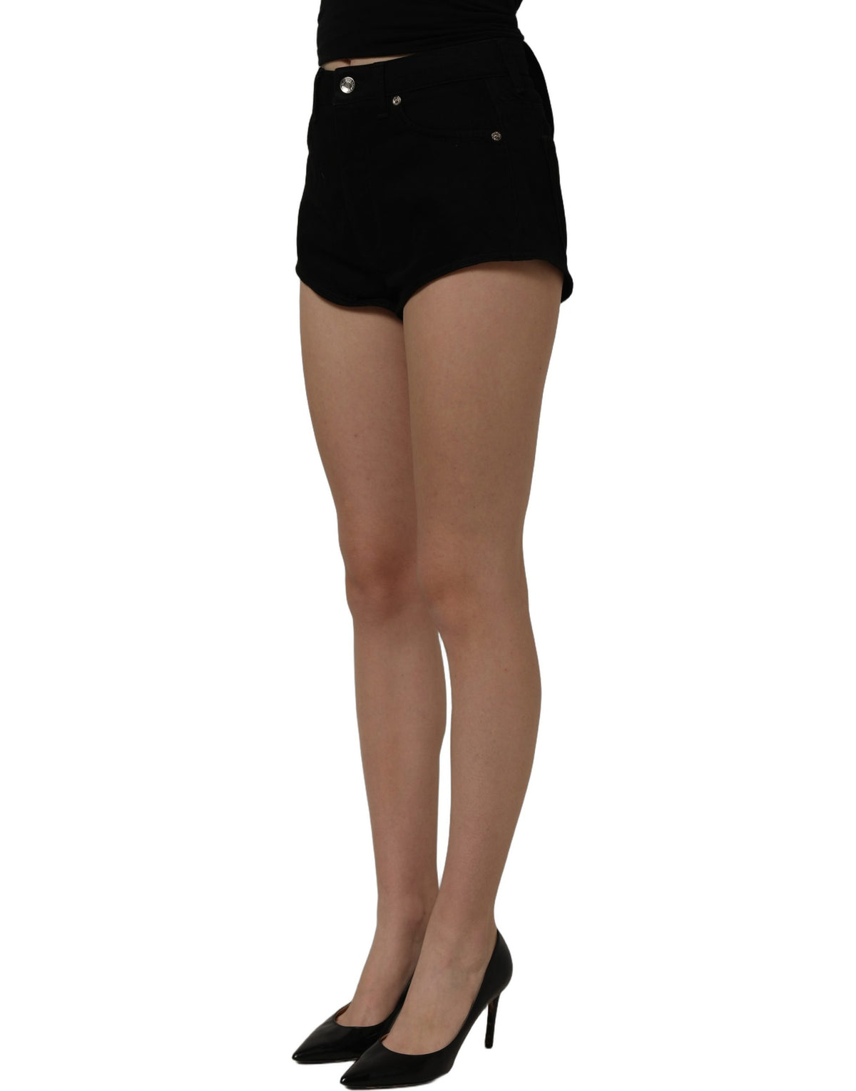 Dolce & Gabbana Dunkelgraue Baumwolle Mid Rise Denim Hot Pants Shorts