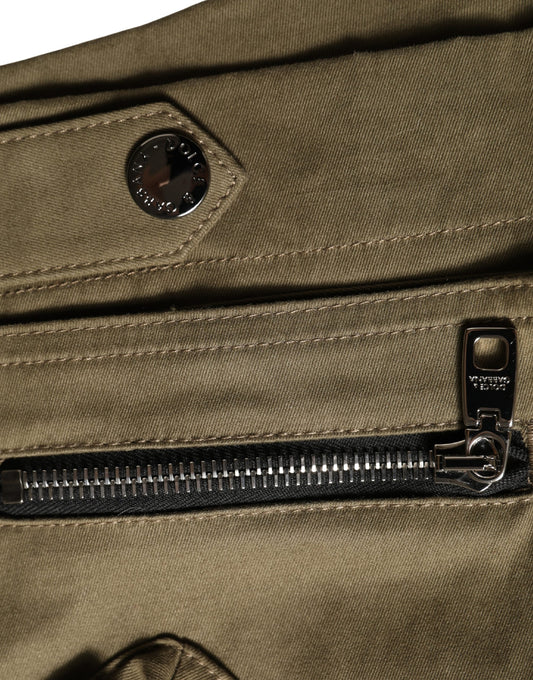 Dolce & Gabbana Green Cotton Mid Rise Cargo Hot Pants Shorts