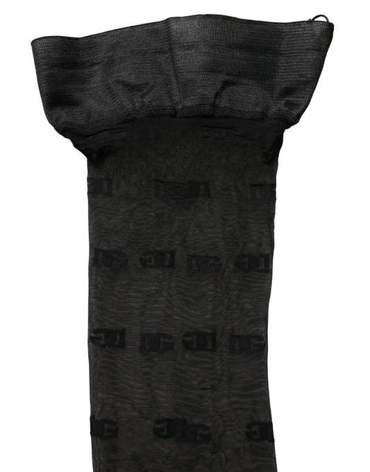 Dolce & Gabbana Black Sheer Logo Monogram Tights Stockings Socks