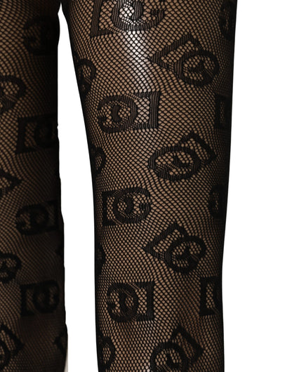 Dolce & Gabbana Black All Over Print Sheer Stretch Tights Socks