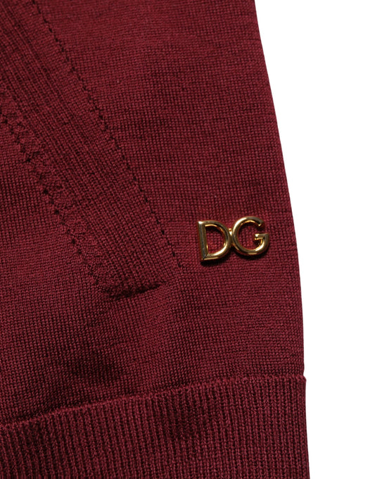 Dolce & Gabbana Maroon Wool Knitted CrewNeck Pullover Sweater