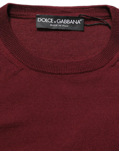 Dolce & Gabbana Maroon Wool Knitted CrewNeck Pullover Sweater