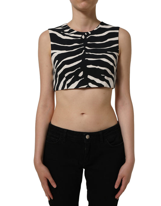 Dolce & Gabbana Black White Zebra Sleeveless Cropped Tank Top