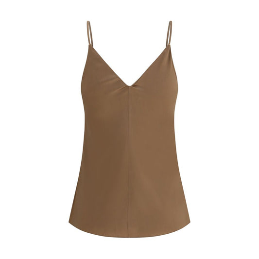Brunello Cucinelli Brown Silk Sleeveles T-Shirt