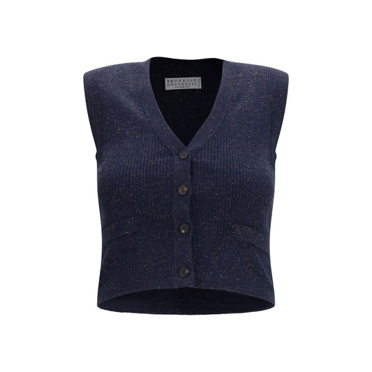 Brunello Cucinelli Blue Cashmere Sleeveles Sweater