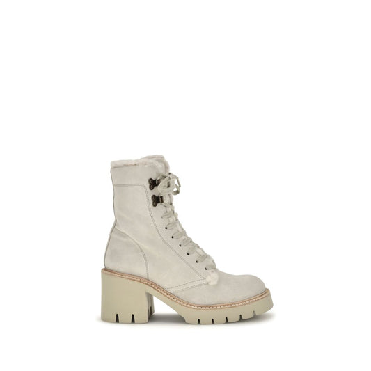 Pedro García Beige Calf Leather Bos Taurus Lace-Up Boots
