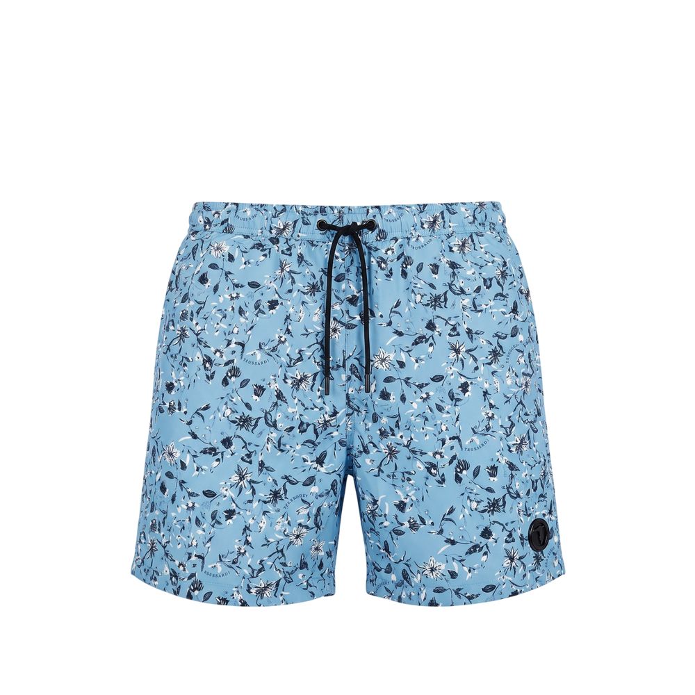 Trussardi Beachwear Hellblaue Polyester-Badeshorts für Herren