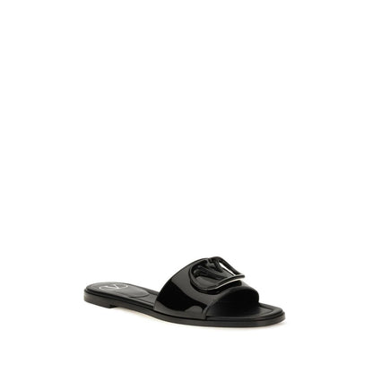 Valentino Garavani Black Calf Leather Bos Taurus Flat Sandals