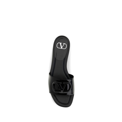 Valentino Garavani Black Calf Leather Bos Taurus Flat Sandals