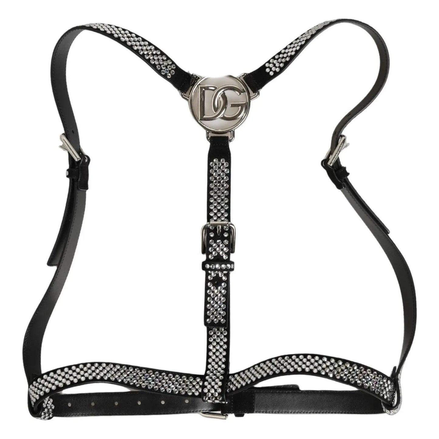 Dolce & Gabbana Black Leather Rhinestones Embellished Men Suspender