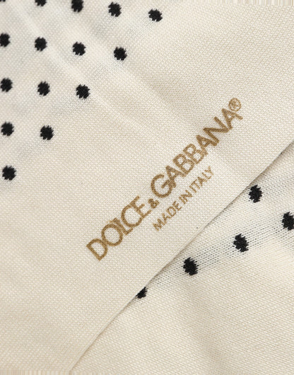 Dolce & Gabbana Off White Cotton Polka Dot Mid Calf Accessory Socks