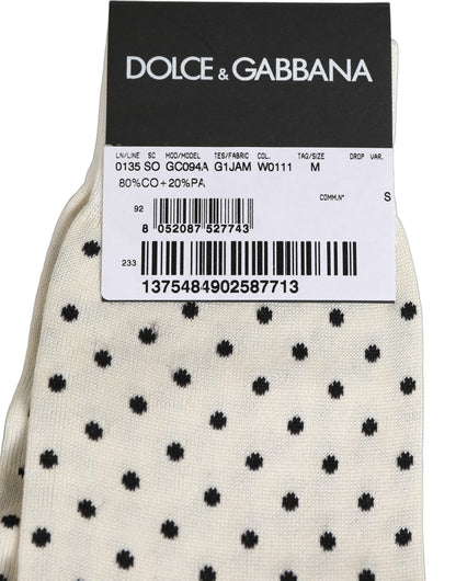 Dolce & Gabbana Off White Cotton Polka Dot Mid Calf Accessory Socks