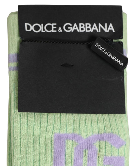 Dolce & Gabbana Men Light Green Logo Over Calf Accessory Socks