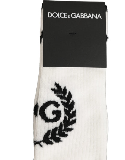 Dolce & Gabbana White Cotton DG Logo Mid Calf Accessory Socks