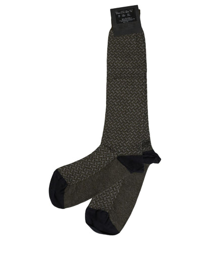 Dolce & Gabbana Dark Gray Cotton Knit Knee High Accessory Socks
