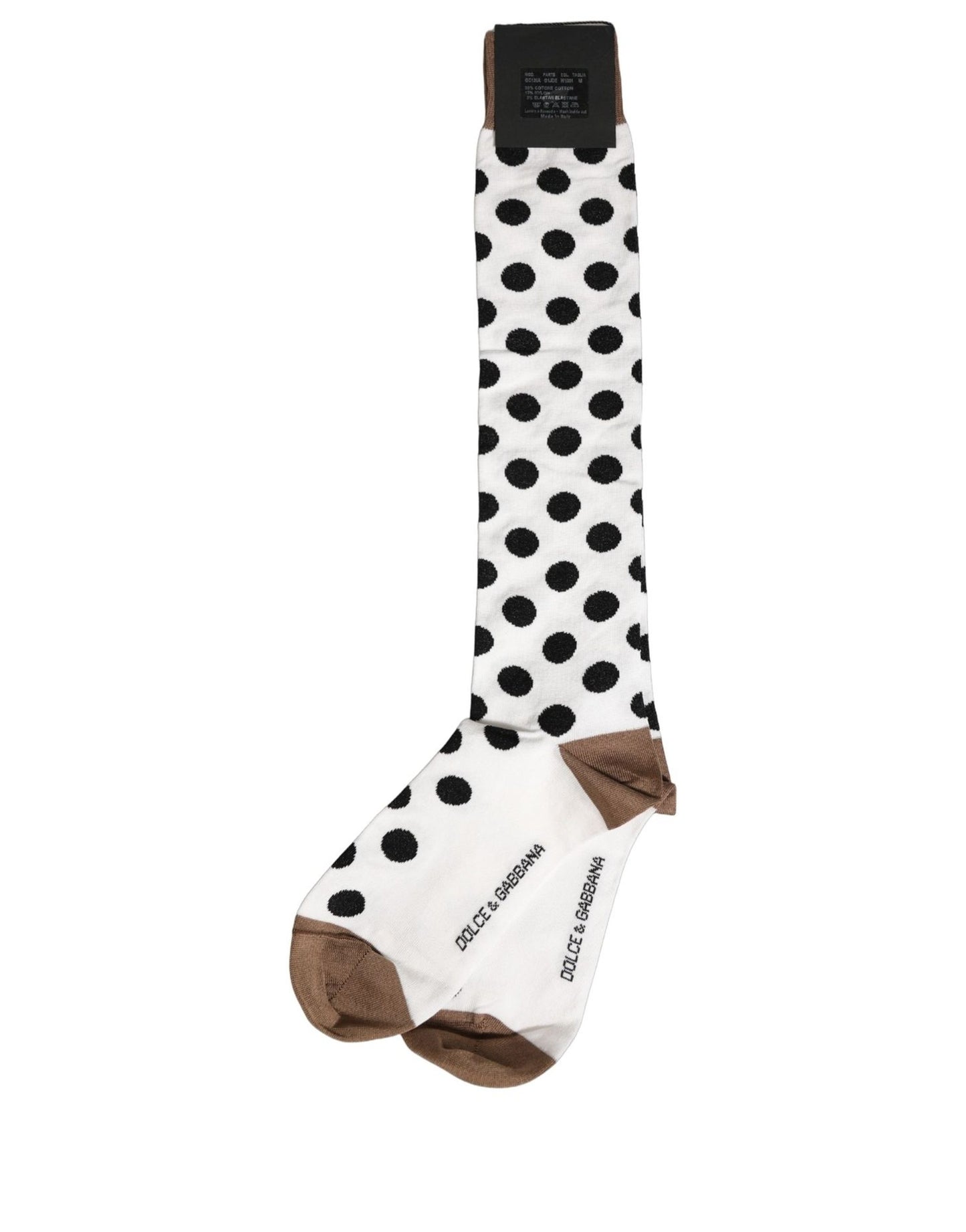 Dolce & Gabbana White Polka Dot Over The Calf Accessory Socks