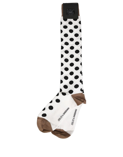 Dolce & Gabbana White Polka Dot Over The Calf Accessory Socks