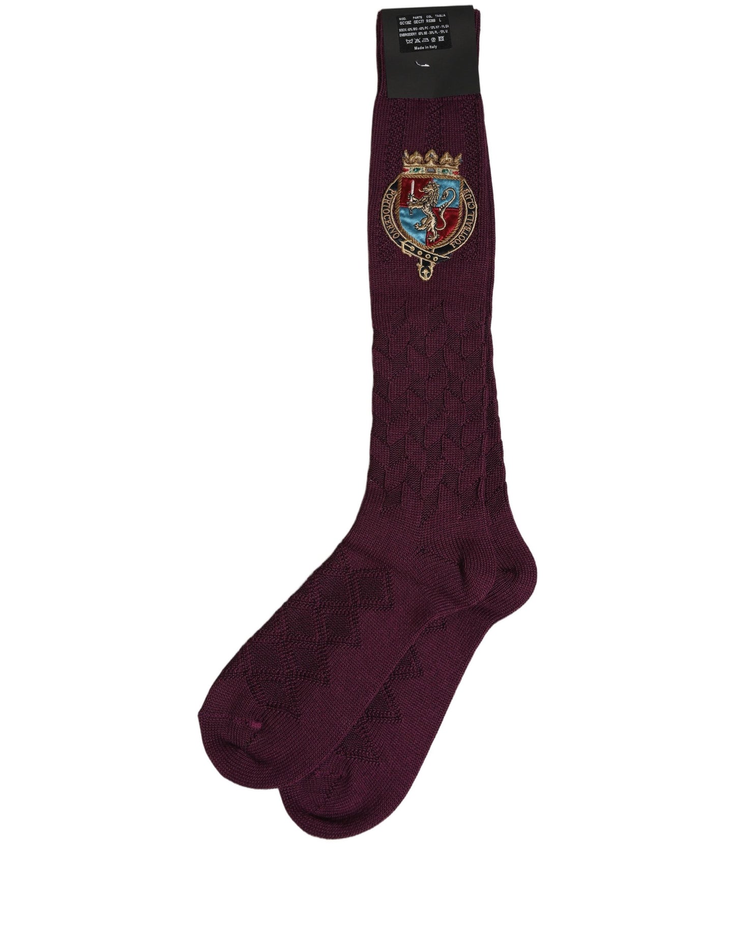 Dolce & Gabbana Burgundy Wool Crest Logo Knee High Accessory Socks