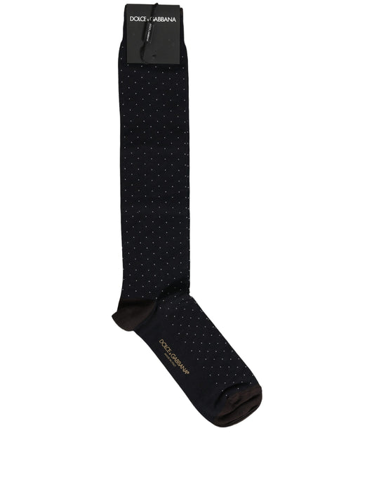 Dolce & Gabbana Men Black Cotton Polka Dot Over The Calf Socks