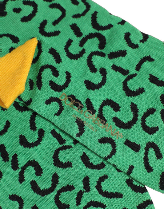 Dolce & Gabbana Men Green Cotton Abstract Mid Calf Accessory Socks