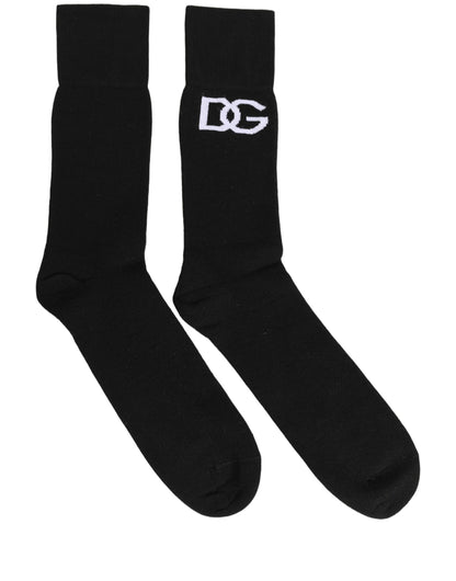 Dolce & Gabbana Men Black Cotton DG Logo Mid Calf Accessory Socks