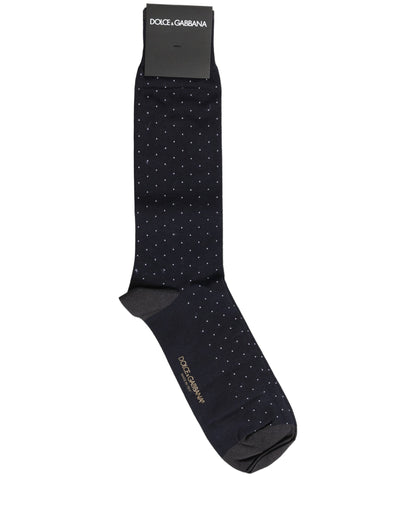 Dolce & Gabbana Men Black Cotton Polka Dot Mid Calf Accessory Socks