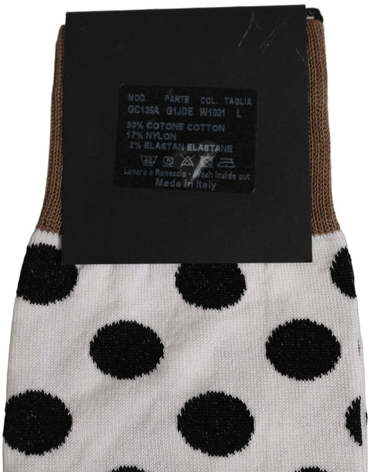 Dolce & Gabbana White Polka Dot Over The Calf Accessory Socks