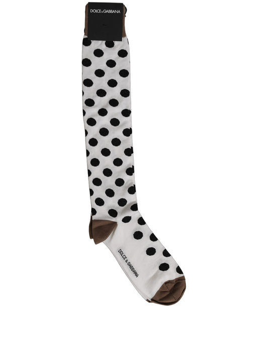 Dolce & Gabbana White Polka Dot Over The Calf Accessory Socks